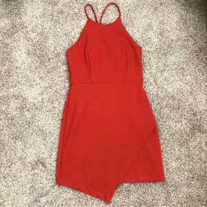 Double Lined Red Asymmetrical Dress